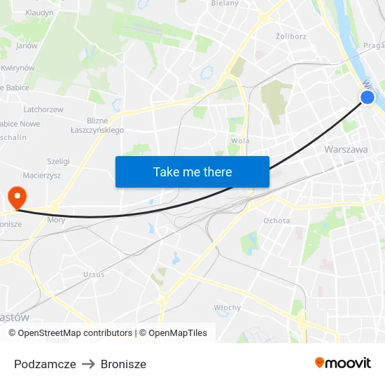 Podzamcze to Bronisze map