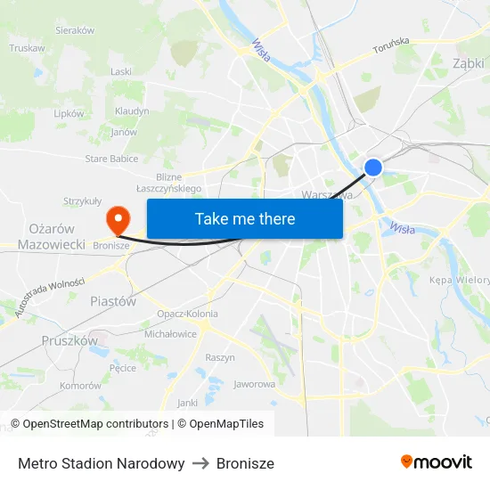 Metro Stadion Narodowy to Bronisze map