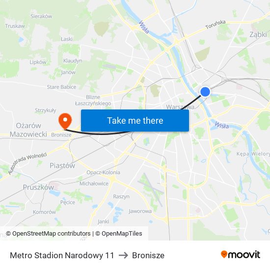 Metro Stadion Narodowy 11 to Bronisze map