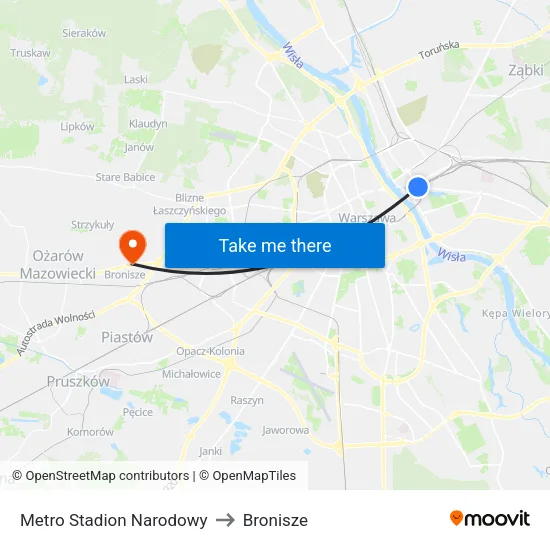 Metro Stadion Narodowy to Bronisze map