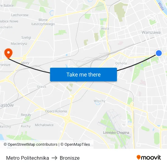 Metro Politechnika to Bronisze map