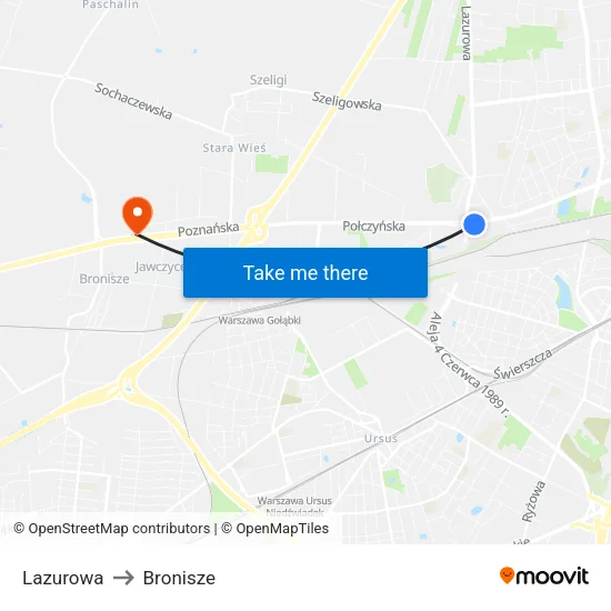 Lazurowa to Bronisze map