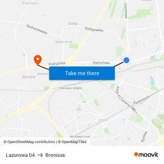 Lazurowa to Bronisze map