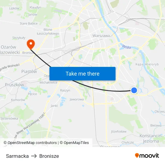 Sarmacka to Bronisze map