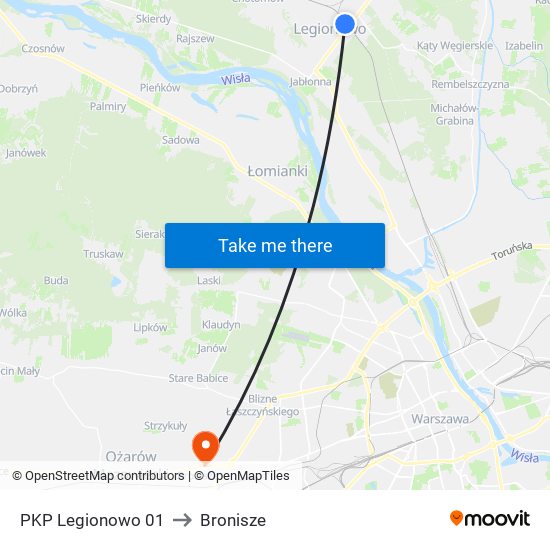 PKP Legionowo to Bronisze map