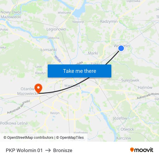 PKP Wołomin 01 to Bronisze map