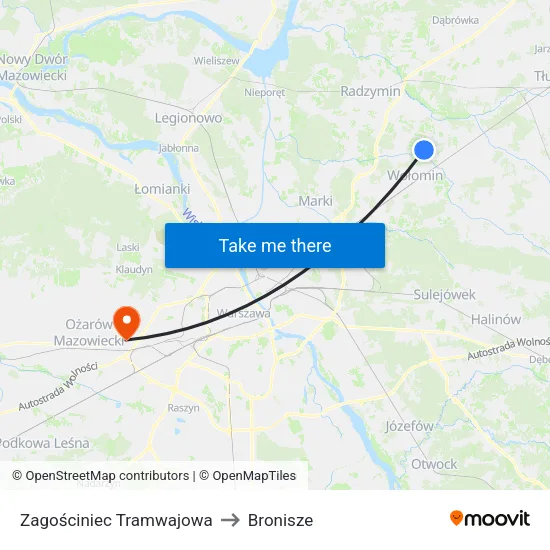 Zagościniec Tramwajowa to Bronisze map