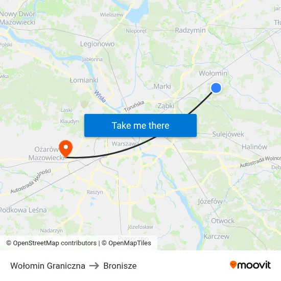 Wołomin Graniczna to Bronisze map