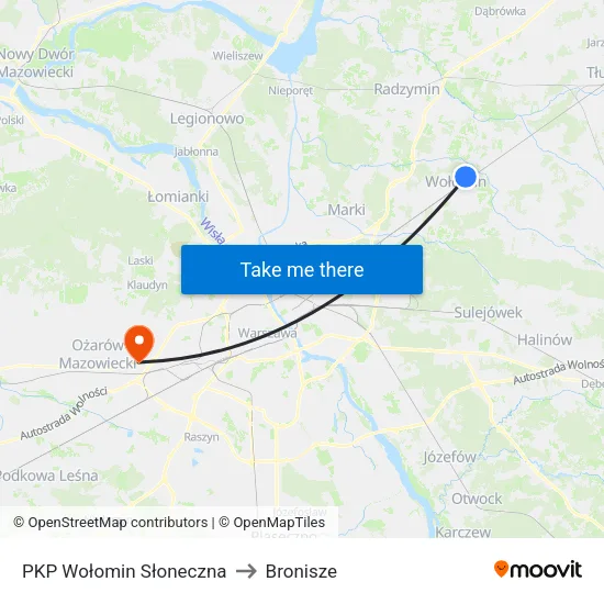 PKP Wołomin Słoneczna to Bronisze map