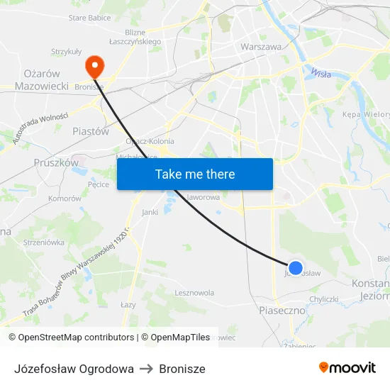 Józefosław Ogrodowa to Bronisze map