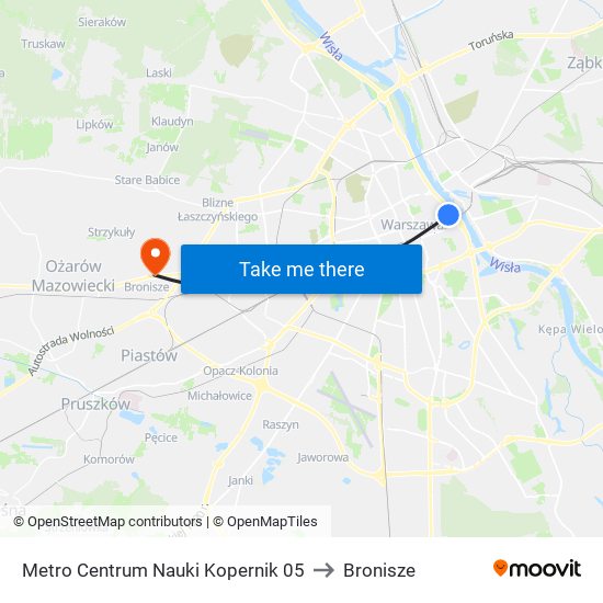 Metro Centrum Nauki Kopernik 05 to Bronisze map