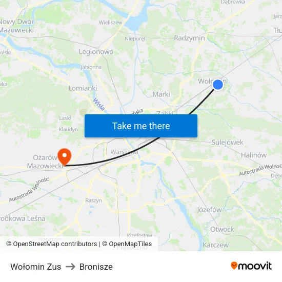 Wołomin Zus to Bronisze map