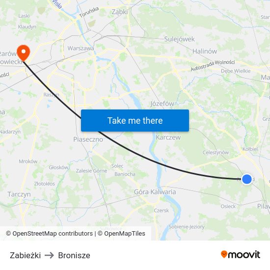 Zabieżki to Bronisze map