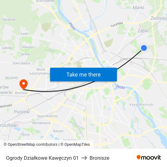 Ogrody Działkowe Kawęczyn to Bronisze map