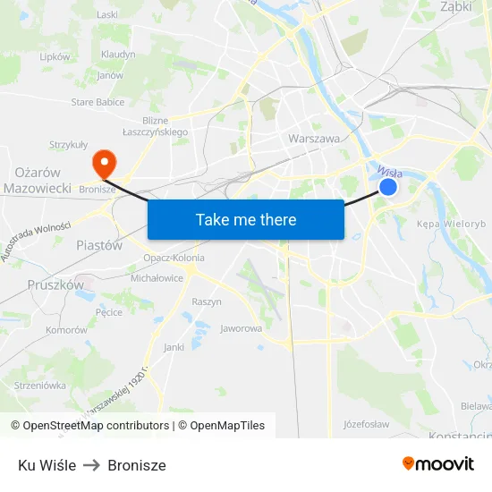 Ku Wiśle to Bronisze map