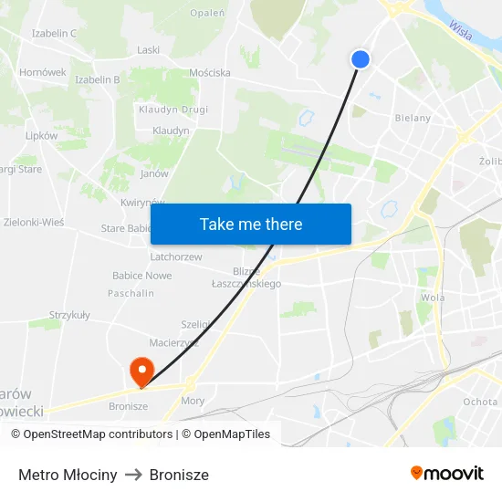 Metro Młociny to Bronisze map