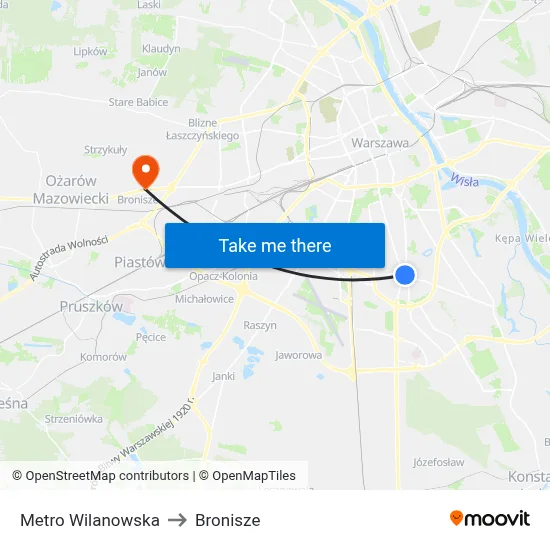 Metro Wilanowska to Bronisze map