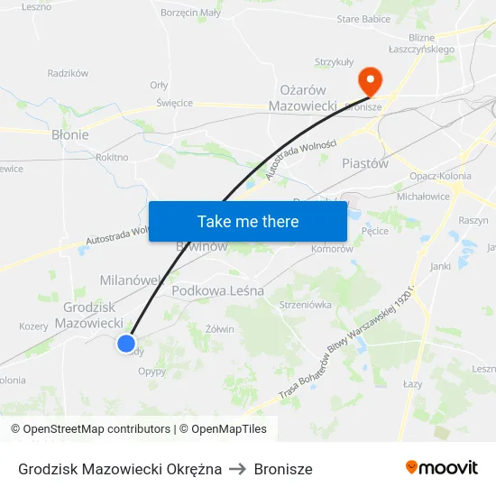 Grodzisk Mazowiecki Okrężna to Bronisze map
