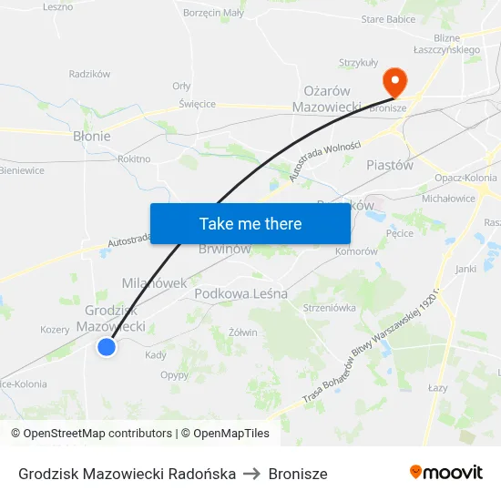 Grodzisk Mazowiecki Radońska to Bronisze map