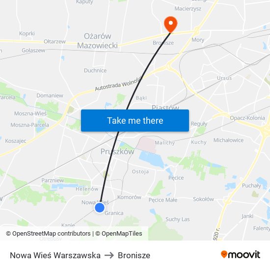 Nowa Wieś Warszawska to Bronisze map