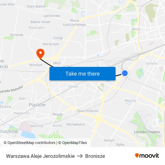 Warszawa Aleje Jerozolimskie to Bronisze map