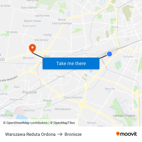 Warszawa Reduta Ordona to Bronisze map