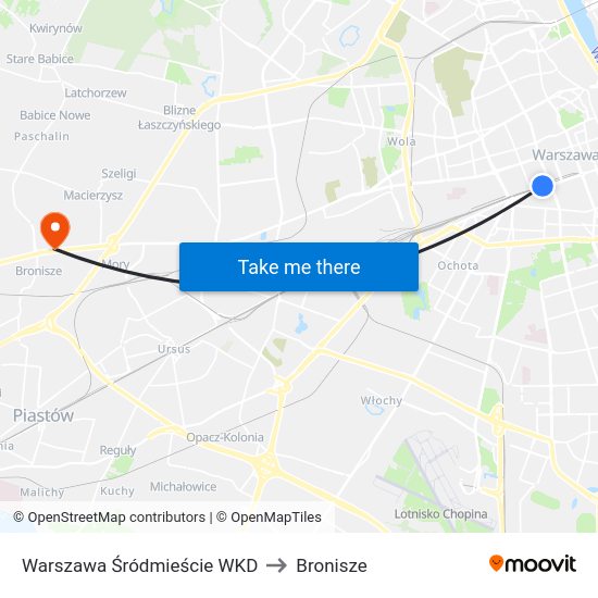 Warszawa Śródmieście WKD to Bronisze map