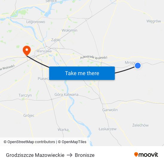 Grodziszcze Mazowieckie to Bronisze map