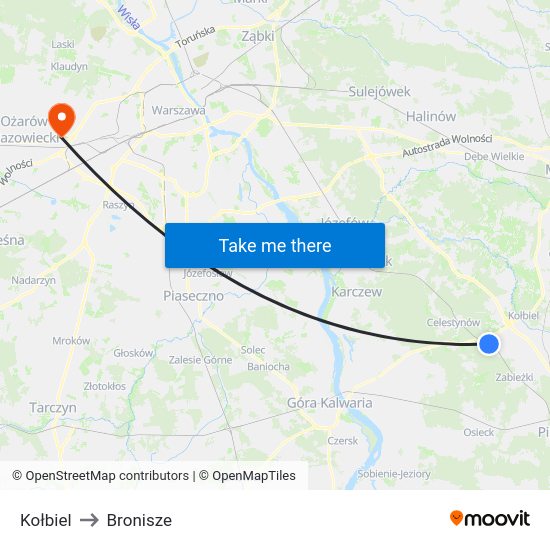 Kołbiel to Bronisze map