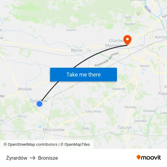 Żyrardów to Bronisze map