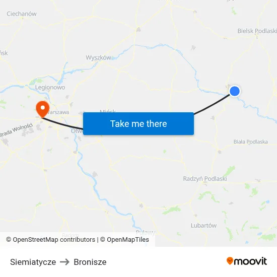 Siemiatycze to Bronisze map