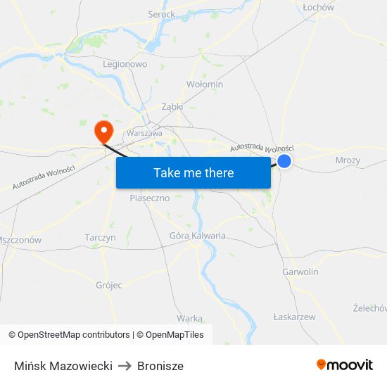 Mińsk Mazowiecki to Bronisze map