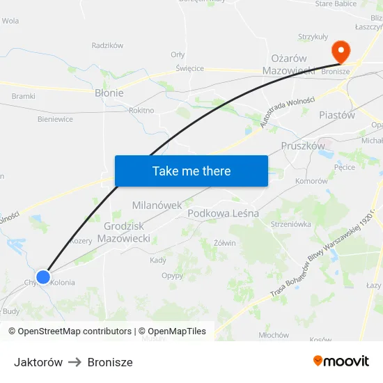Jaktorów to Bronisze map