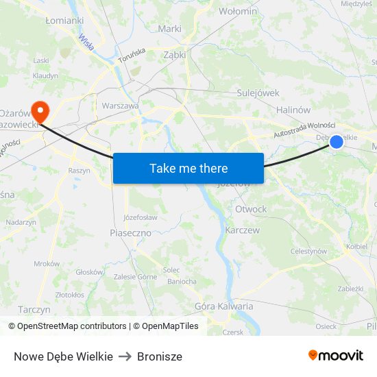 Nowe Dębe Wielkie to Bronisze map