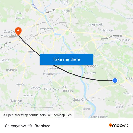 Celestynów to Bronisze map