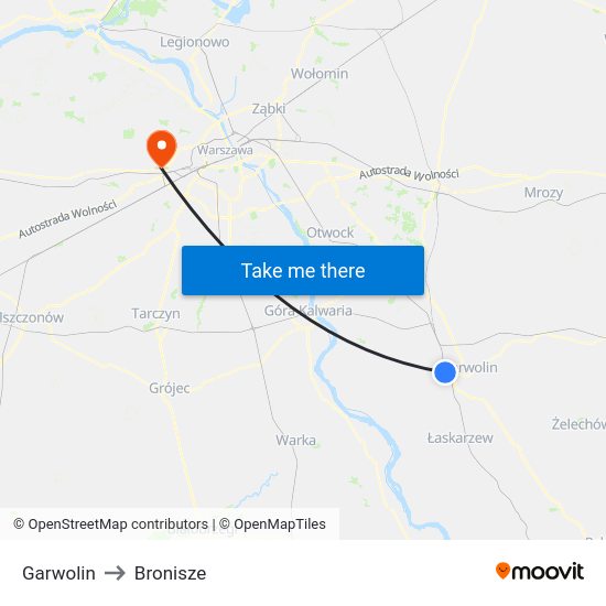 Garwolin to Bronisze map