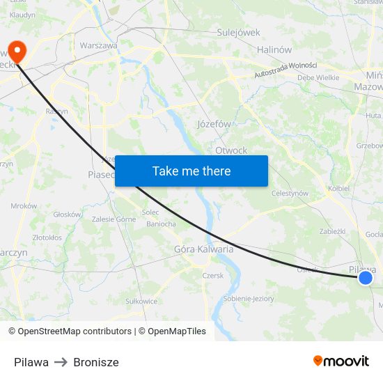 Pilawa to Bronisze map