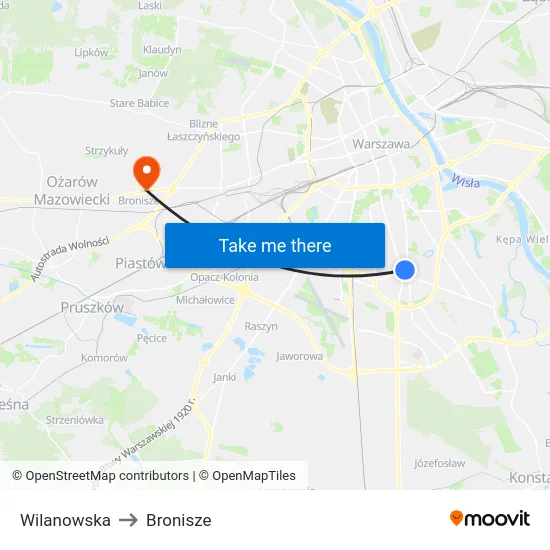 Wilanowska to Bronisze map