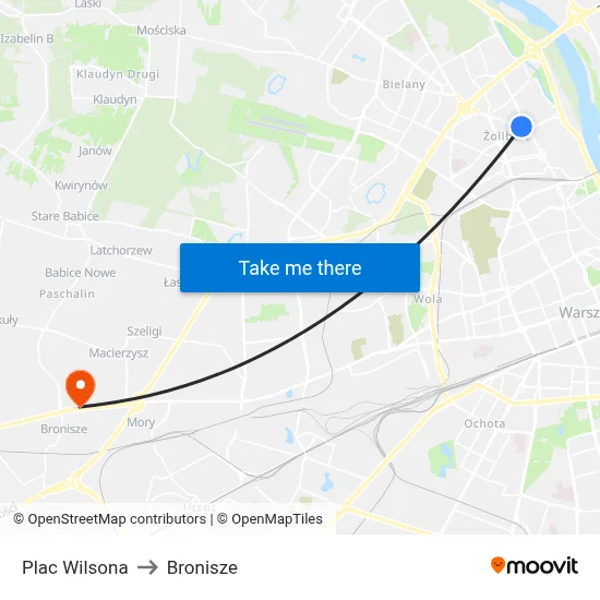 Plac Wilsona to Bronisze map