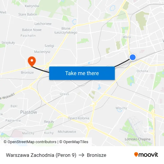 Warszawa Zachodnia (Peron 9) to Bronisze map