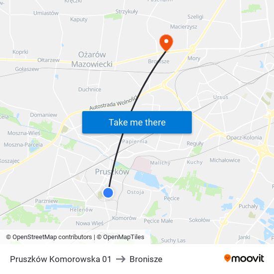 Pruszków Komorowska 01 to Bronisze map