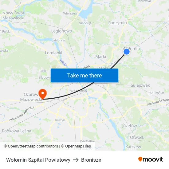 Wołomin Szpital Powiatowy to Bronisze map