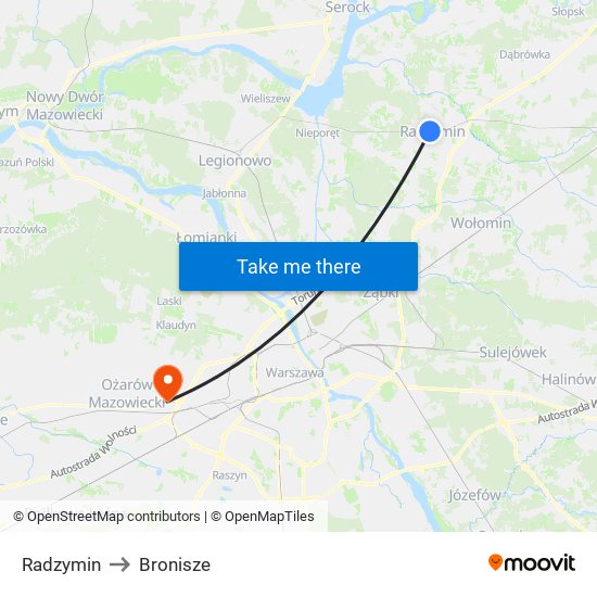 Radzymin to Bronisze map