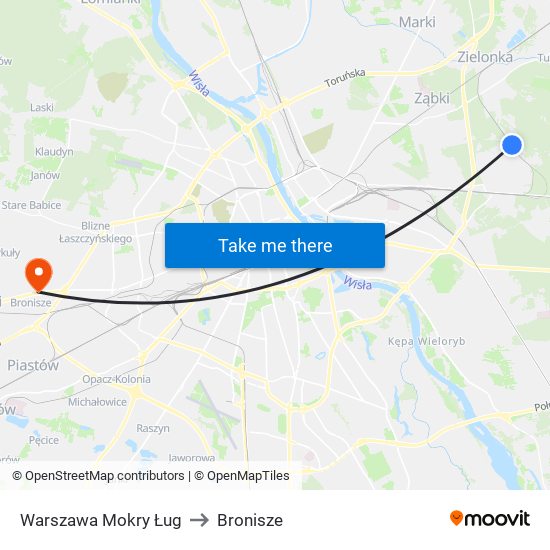 Warszawa Mokry Ług to Bronisze map