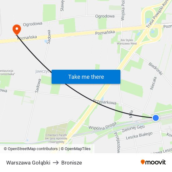Warszawa Gołąbki to Bronisze map