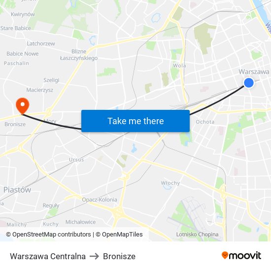 Warszawa Centralna to Bronisze map