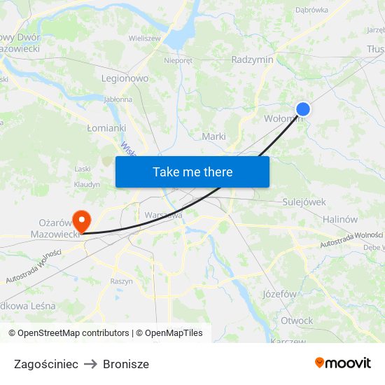 Zagościniec to Bronisze map