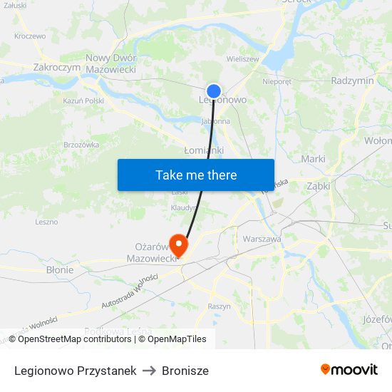 Legionowo Przystanek to Bronisze map