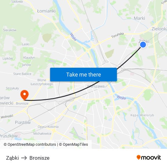 Ząbki to Bronisze map