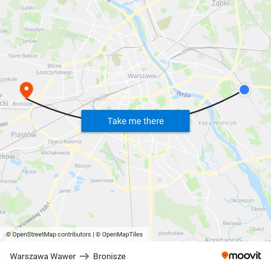 Warszawa Wawer to Bronisze map